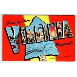 Greetings From Virginia Minnesota Large Big Letter Postcard Linen Digger Truck
